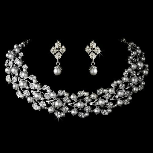 Parure de mariage collier et boucles d'oreilles perles et cristaux
