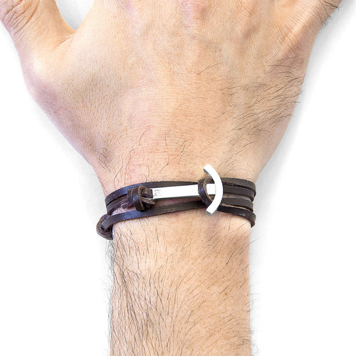 Bracelet Clipper argent et cuir marron foncé