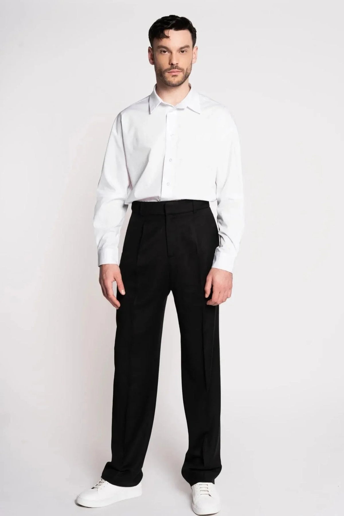 Pantalon taille haute à pinces en laine épaisse – Made in France