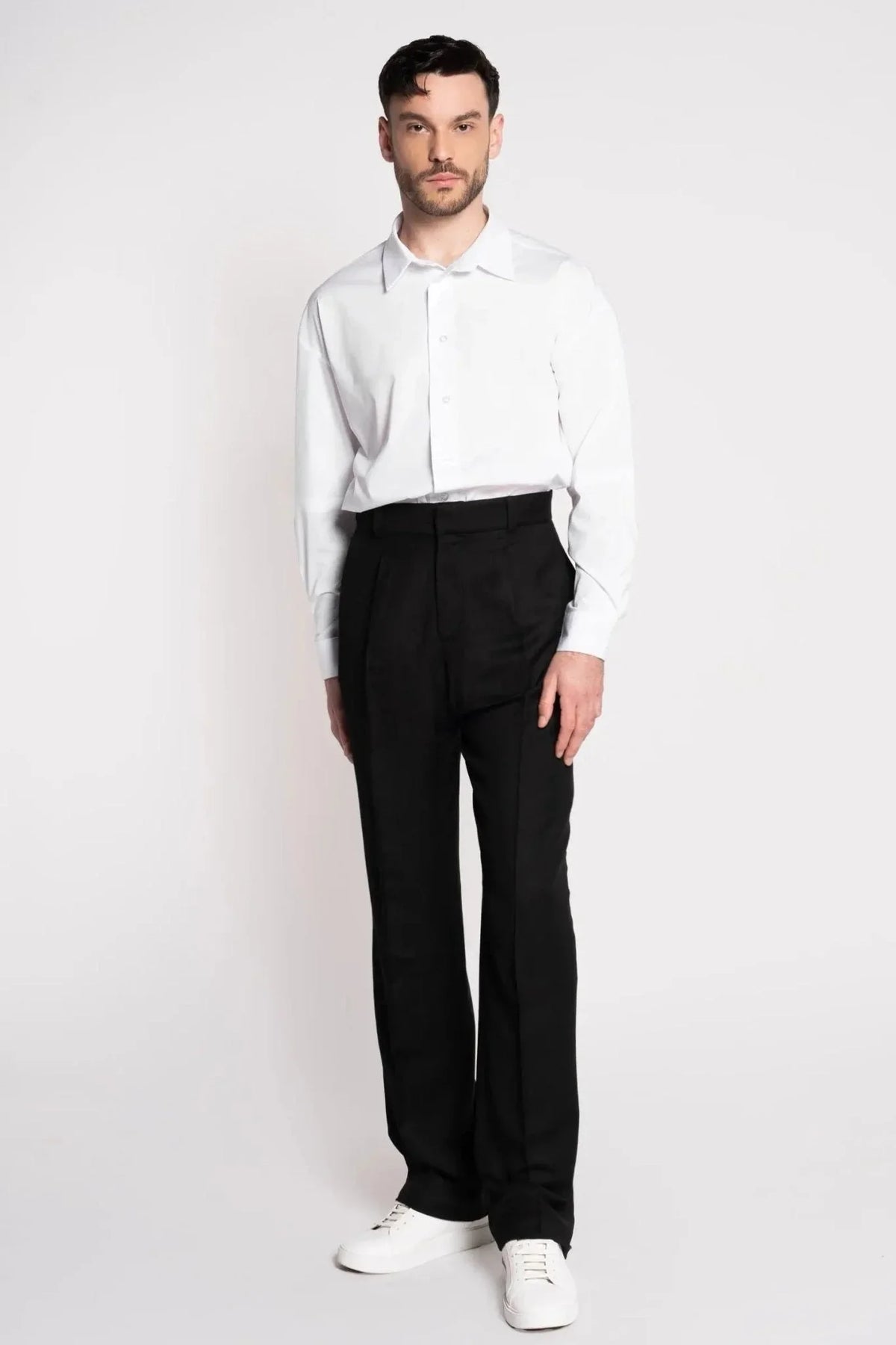 Pantalon taille haute à pinces en laine épaisse – Made in France