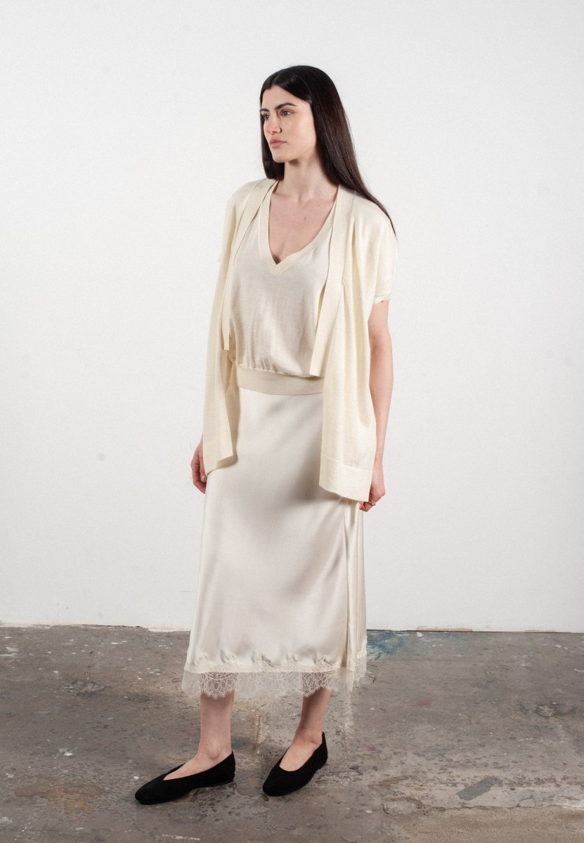 Gilet à manches courtes femme en cachemire & laine ultrafin blanc - KELLY 5