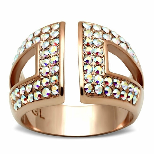 Bague GL222 en laiton plaqué or rose et cristal