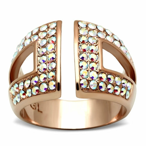 Bague GL222 en laiton plaqué or rose et cristal