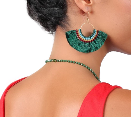 Boucles d'oreilles éventail à pompons