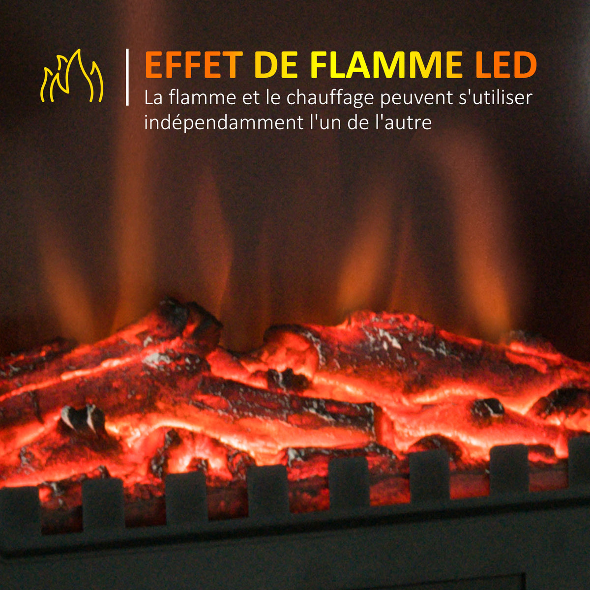 Cheminée électrique sur pied 1000/2000 W, fausse cheminée décorative avec effet flamme LED, protection contre la surchauffe, zone de couverture 15-30 m², noir-3