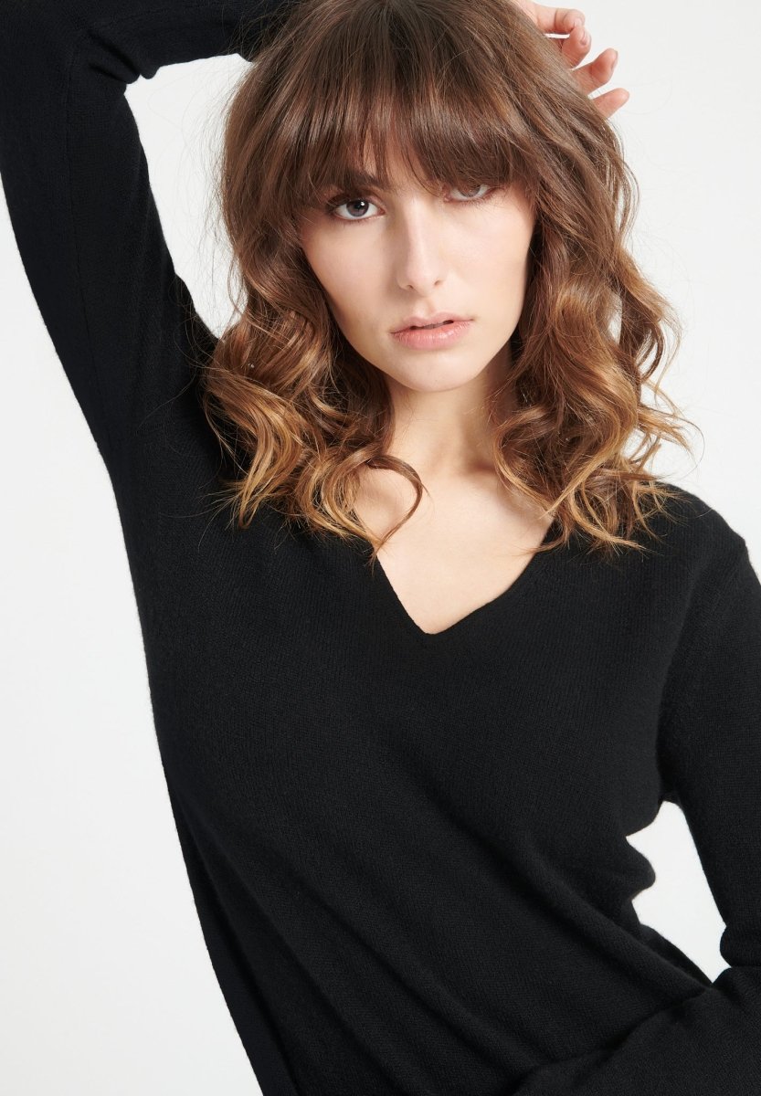 Robe col V femme en cachemire noir - LILLY 10