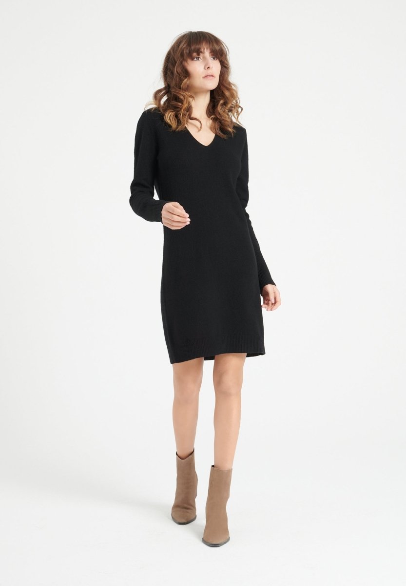 Robe col V femme en cachemire noir - LILLY 10