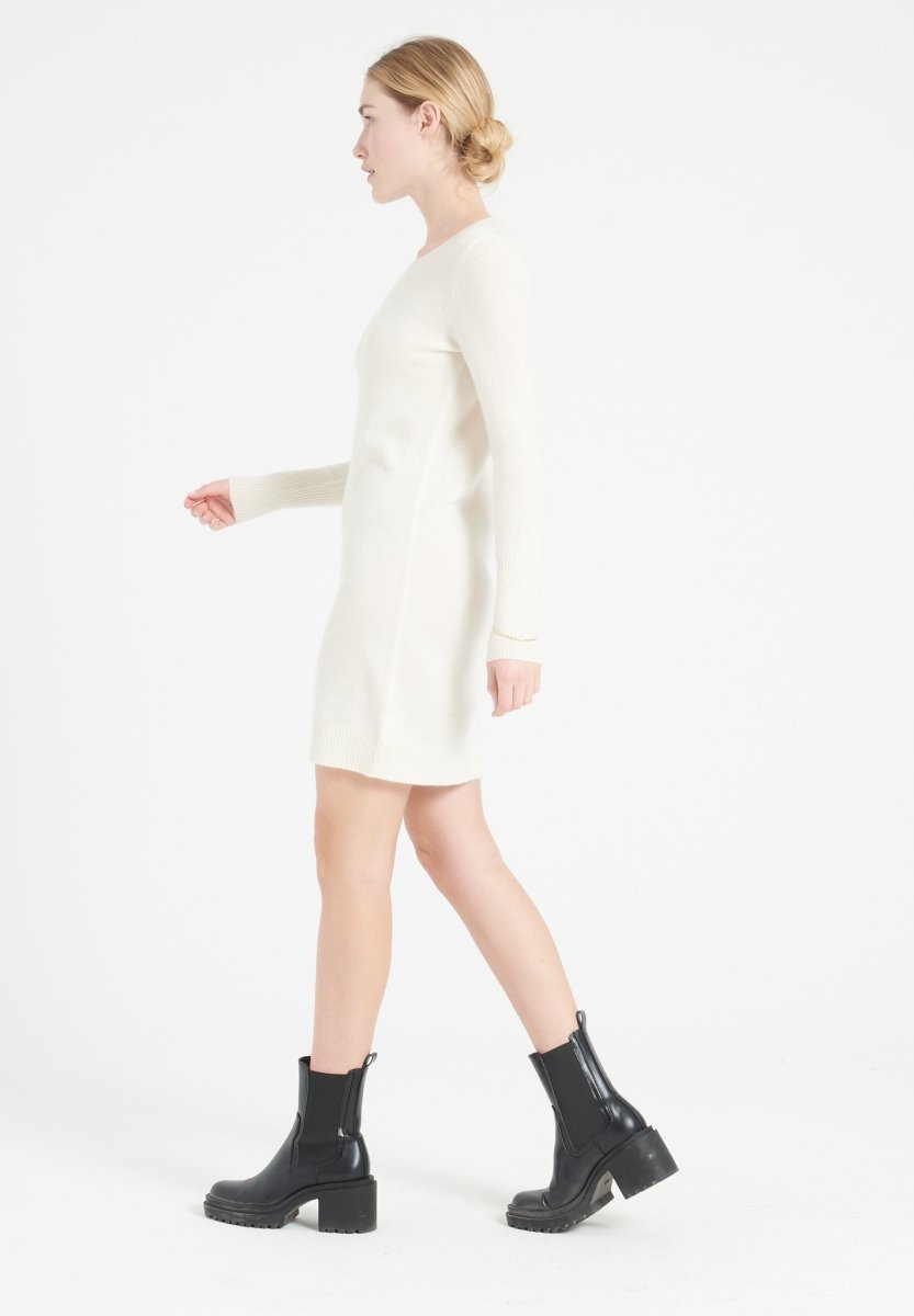 Robe col rond femme en cachemire blanc écru - LILLY 12