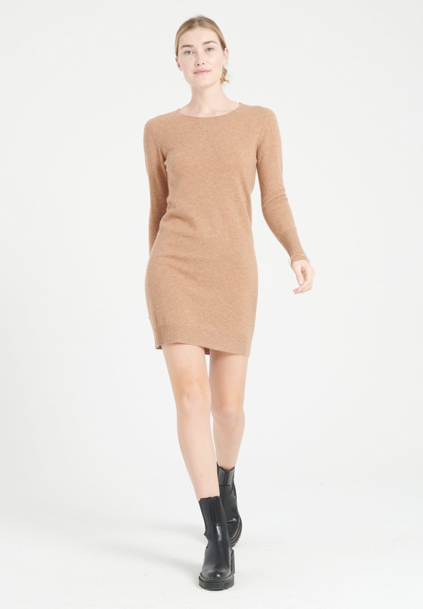 Robe col rond femme en cachemire camel - LILLY 12