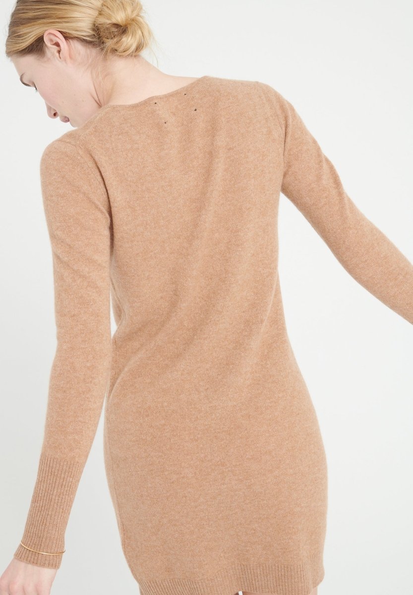 Robe col rond femme en cachemire camel - LILLY 12