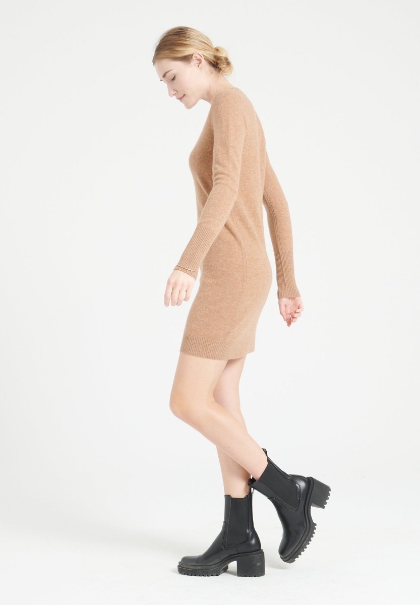 Robe col rond femme en cachemire camel - LILLY 12