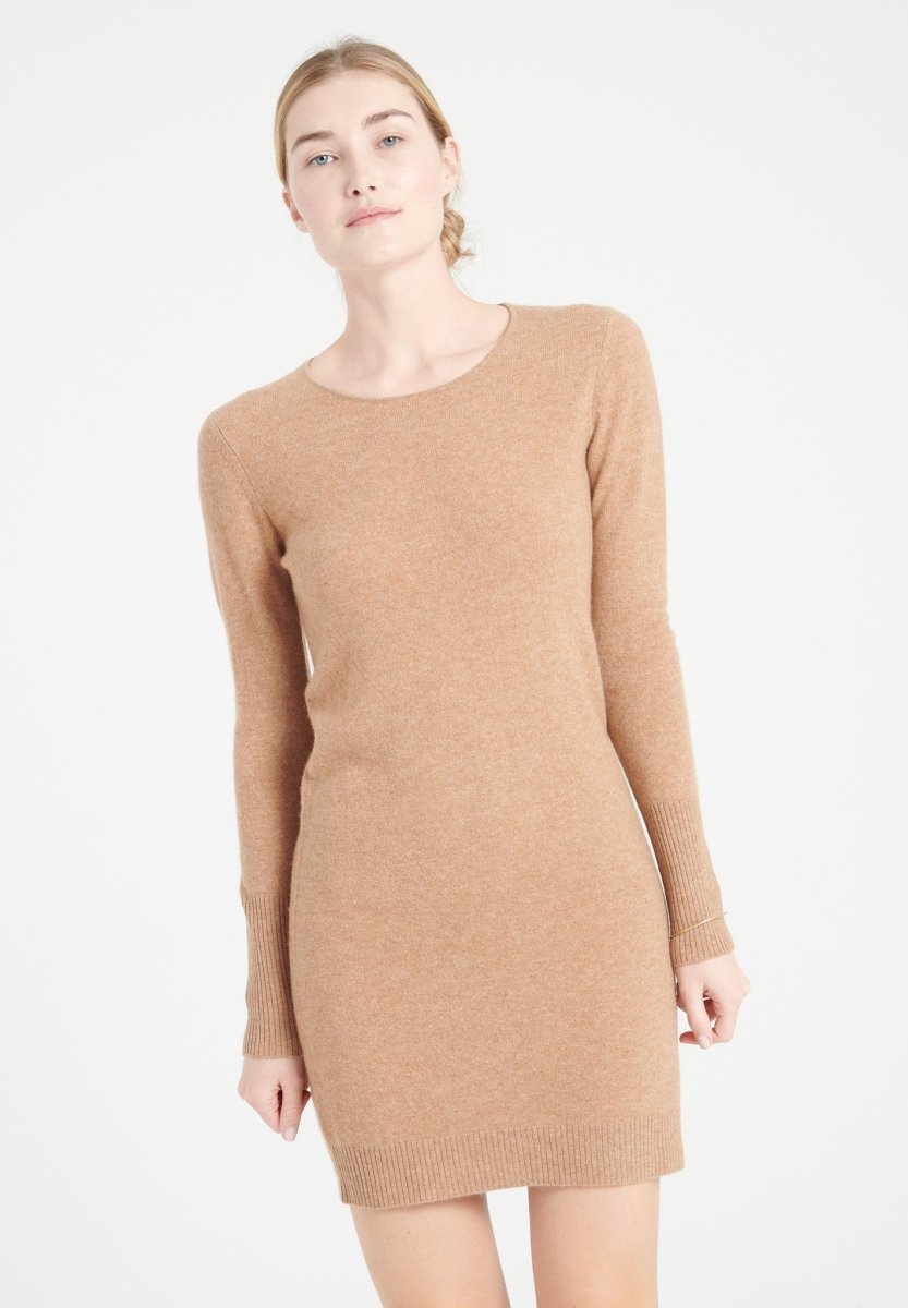 Robe col rond femme en cachemire camel - LILLY 12