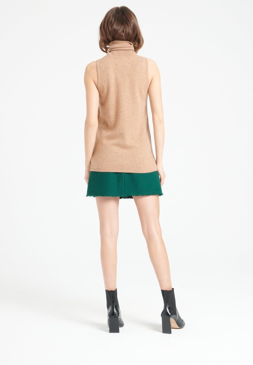 Pull col roulé sans manches femme en cachemire camel - LILLY 13-4