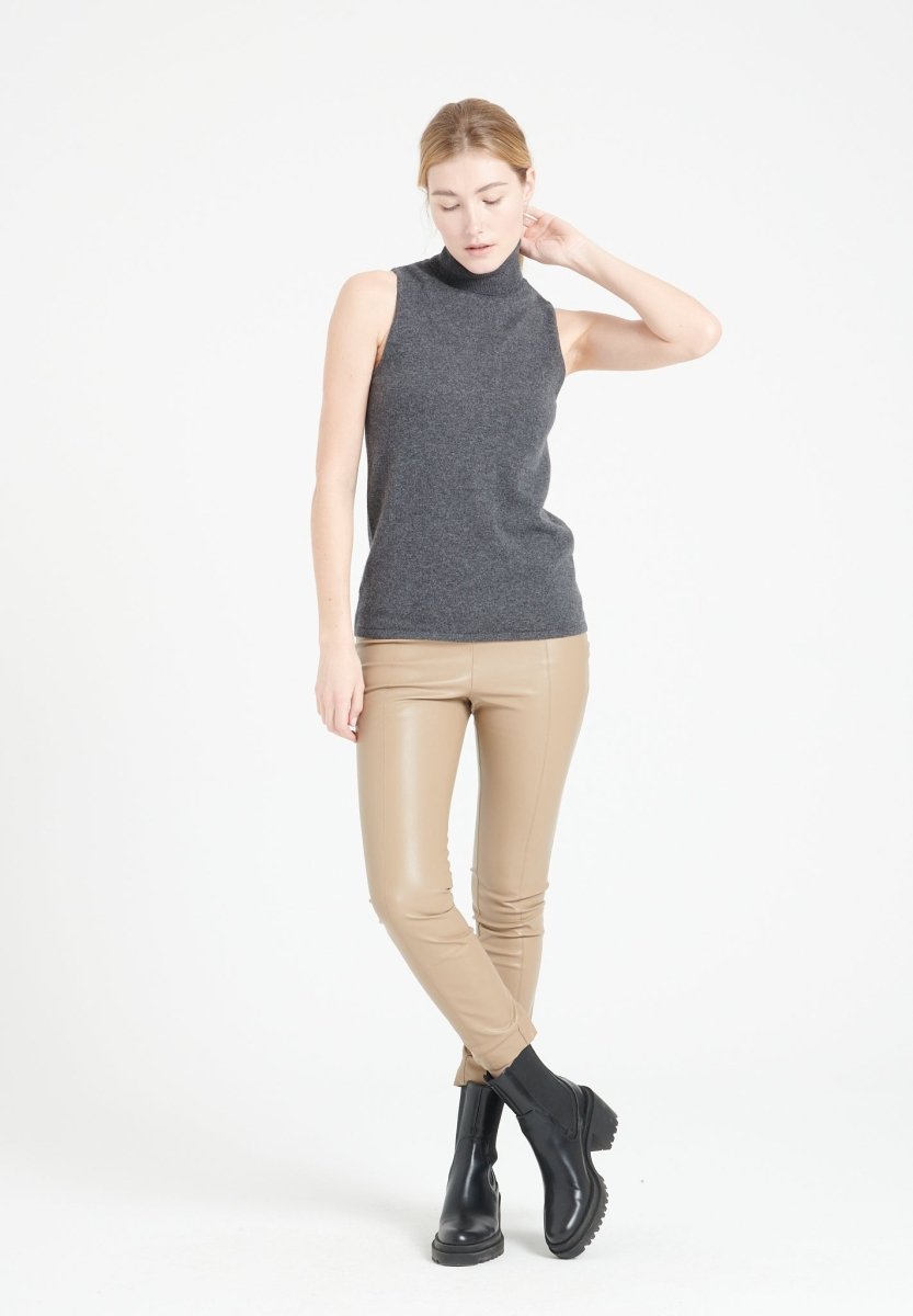 Pull col roulé sans manches femme en cachemire gris anthracite - LILLY 13