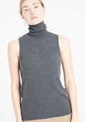 Pull col roulé sans manches femme en cachemire gris anthracite - LILLY 13
