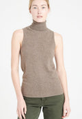 Pull col roulé sans manches femme en cachemire taupe - LILLY 13