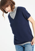 T-shirt col V femme en cachemire bleu marine - LILLY 14-2
