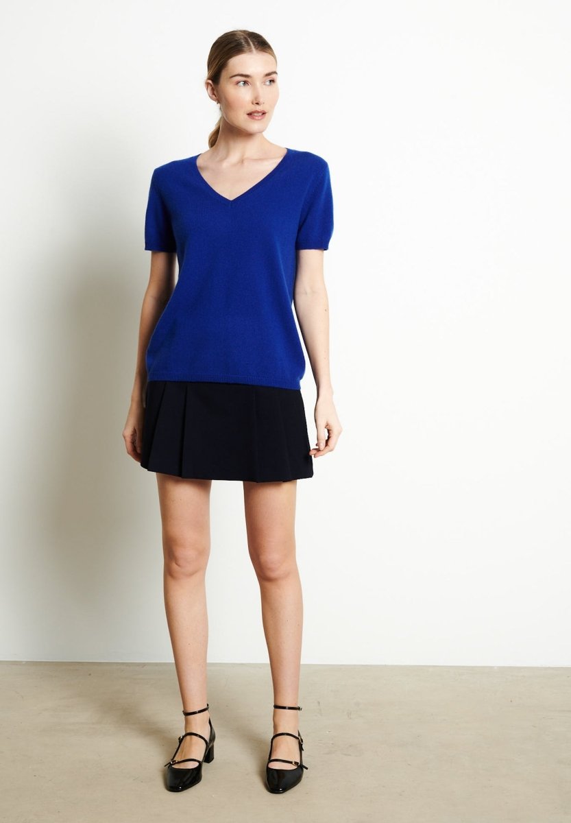 T-shirt col V femme en cachemire bleu pétrole - LILLY 14