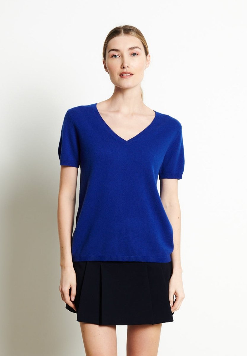 T-shirt col V femme en cachemire bleu pétrole - LILLY 14
