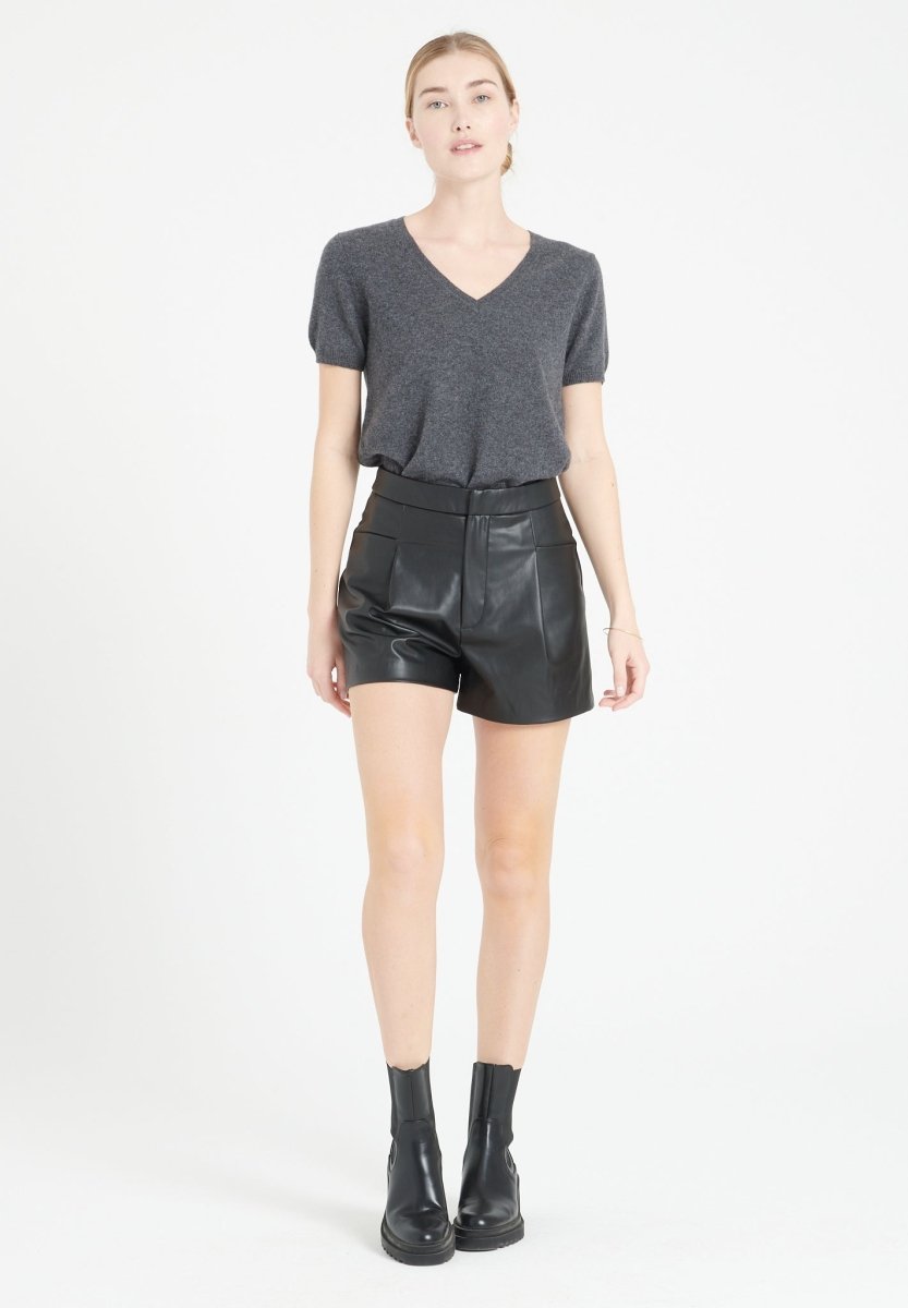 T-shirt col V femme en cachemire gris anthracite - LILLY 14