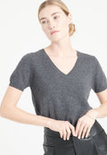 T-shirt col V femme en cachemire gris anthracite - LILLY 14