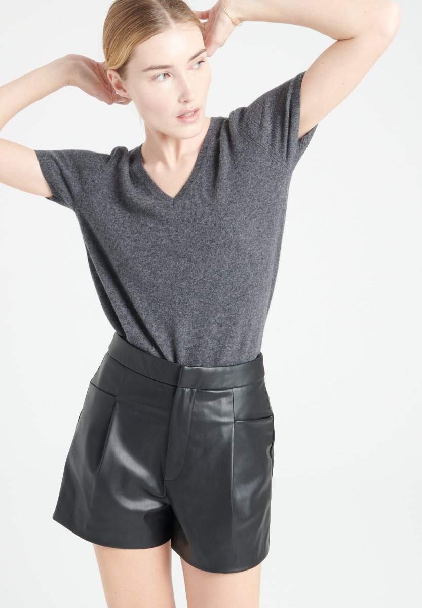 T-shirt col V femme en cachemire gris anthracite - LILLY 14