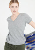 T-shirt col V femme en cachemire gris clair - LILLY 14