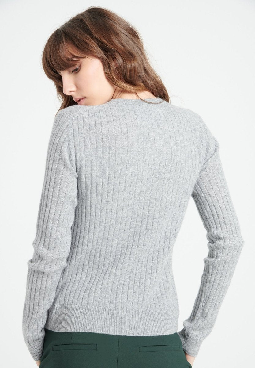 Pull col rond femme en cachemire gris clair - LILLY 16