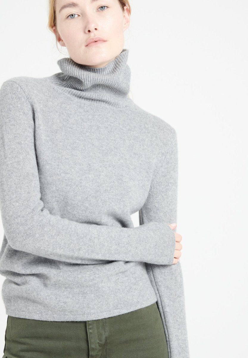 Pull col roulé femme en cachemire 4 fils gris clair - LILLY 19