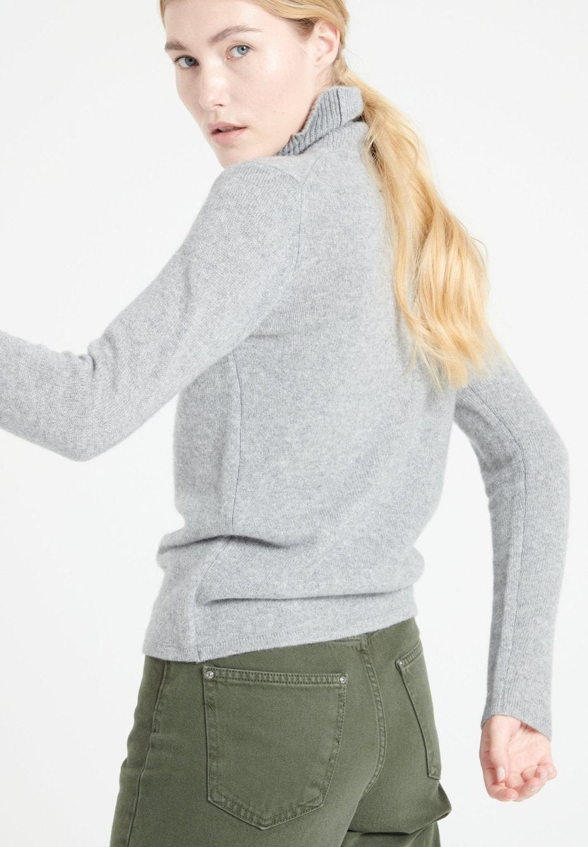 Pull col roulé femme en cachemire 4 fils gris clair - LILLY 19