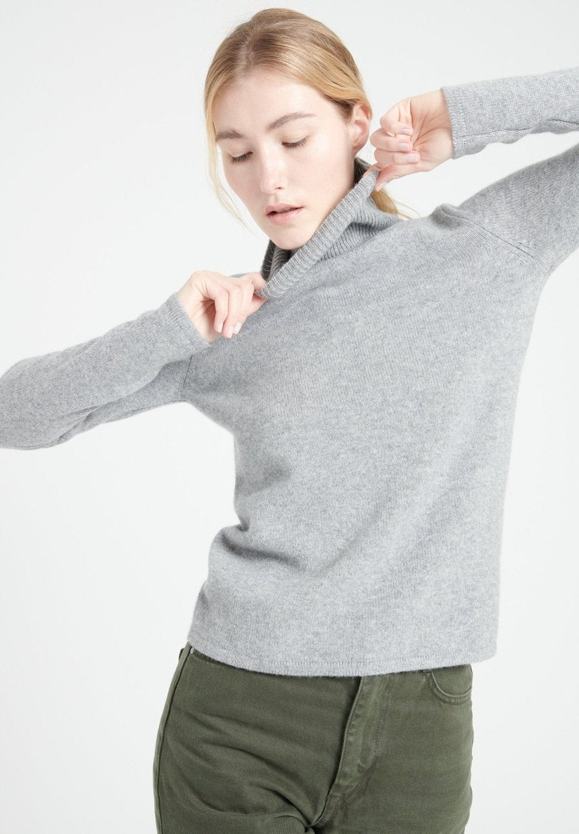 Pull col roulé femme en cachemire 4 fils gris clair - LILLY 19