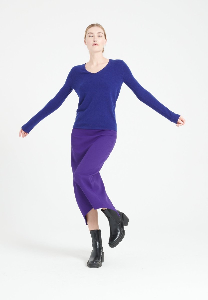 Pull col V femme en cachemire bleu nuit - LILLY 2A