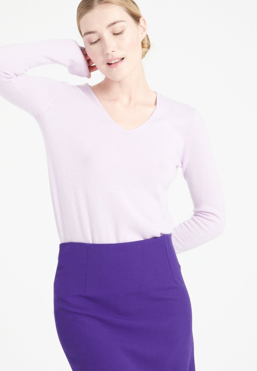 Pull col V femme en cachemire lilas - LILLY 2A