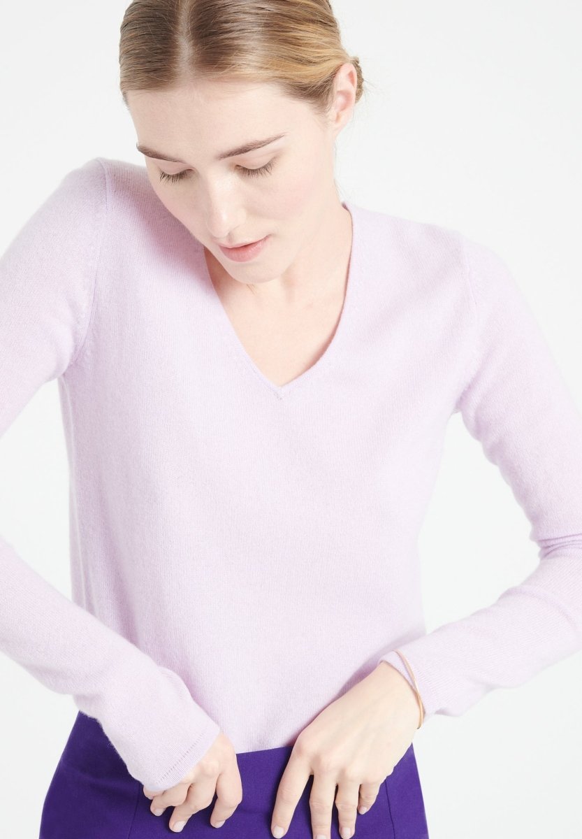 Pull col V femme en cachemire lilas - LILLY 2A
