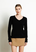 Pull col V femme en cachemire noir - LILLY 2B