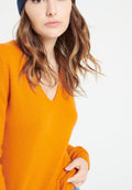 Pull col V femme en cachemire orange citrouille - LILLY 2A
