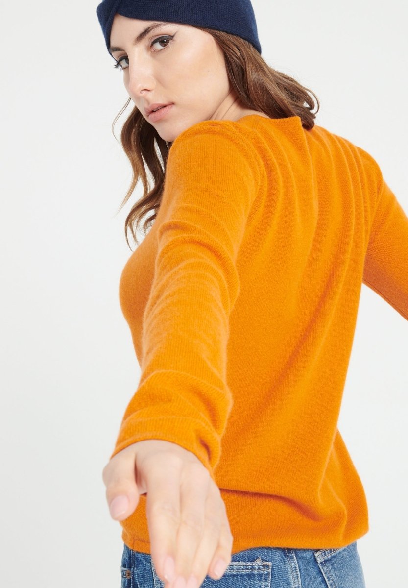 Pull col V femme en cachemire orange citrouille - LILLY 2A