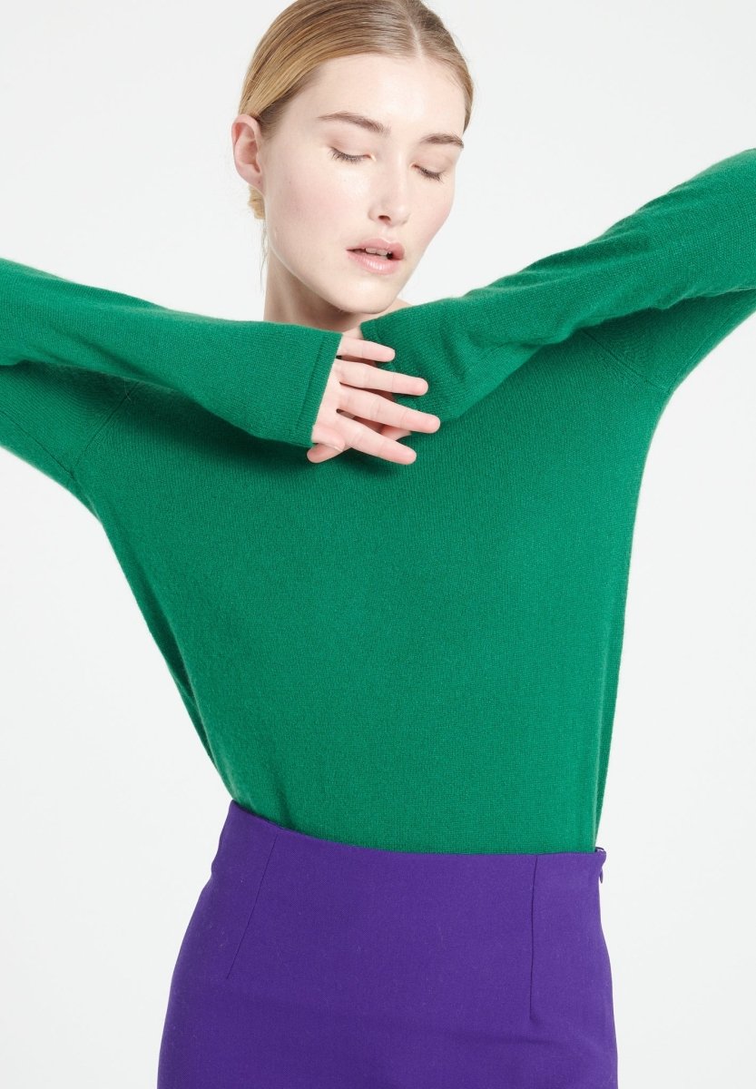 Pull col V femme en cachemire vert émeraude - LILLY 2A