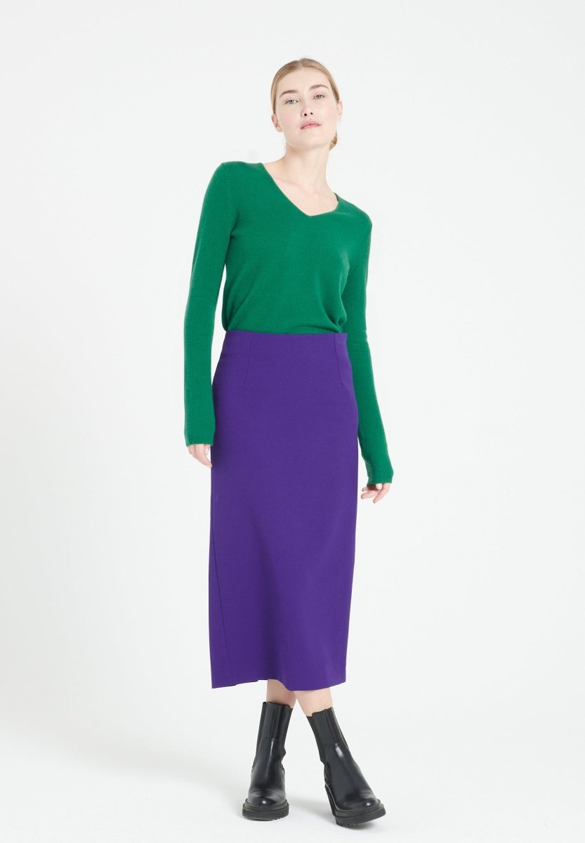 Pull col V femme en cachemire vert émeraude - LILLY 2A