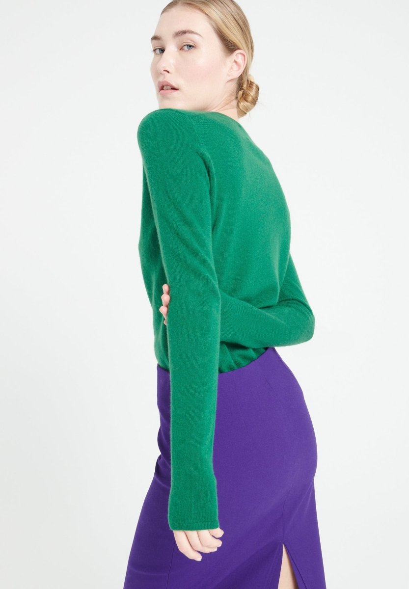 Pull col V femme en cachemire vert émeraude - LILLY 2A