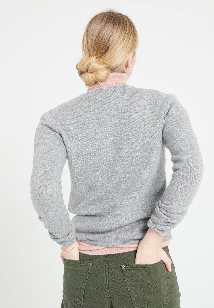 Pull col V femme en cachemire 4 fils gris clair - LILLY 20
