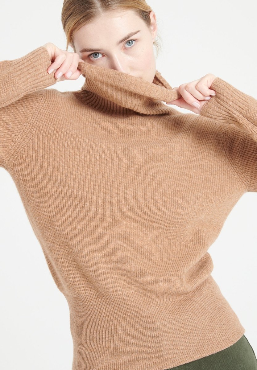 Pull col roulé femme en cachemire camel - LILLY 21