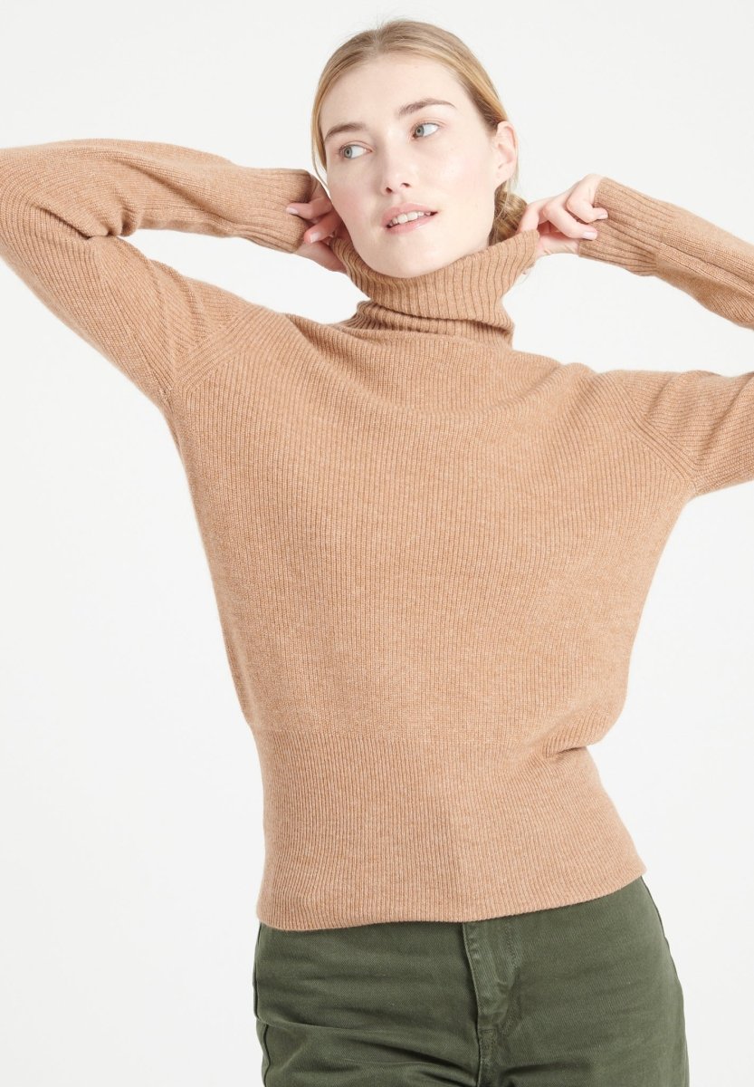 Pull col roulé femme en cachemire camel - LILLY 21