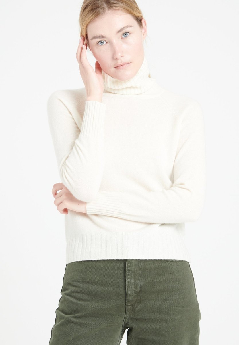 Pull col roulé femme en cachemire blanc écru - LILLY 22