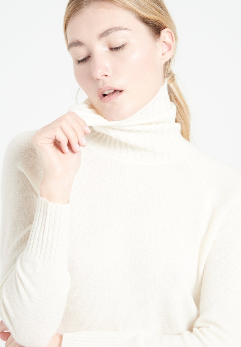 Pull col roulé femme en cachemire blanc écru - LILLY 22