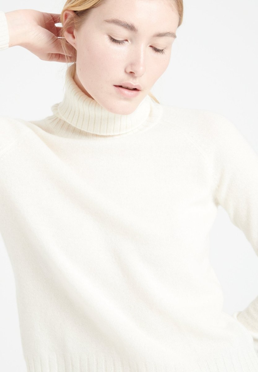 Pull col roulé femme en cachemire blanc écru - LILLY 22