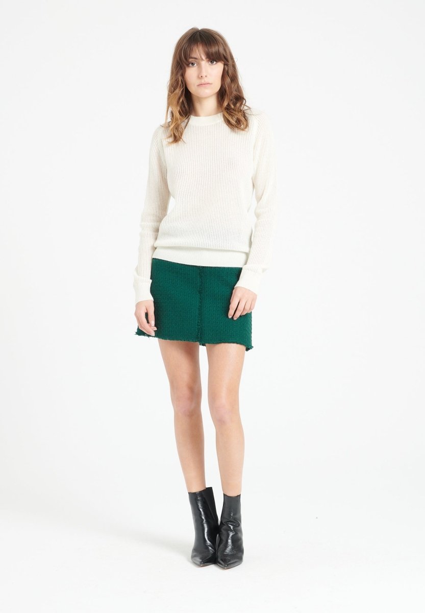 Pull col rond femme en cachemire ajouré blanc écru - LILLY 23