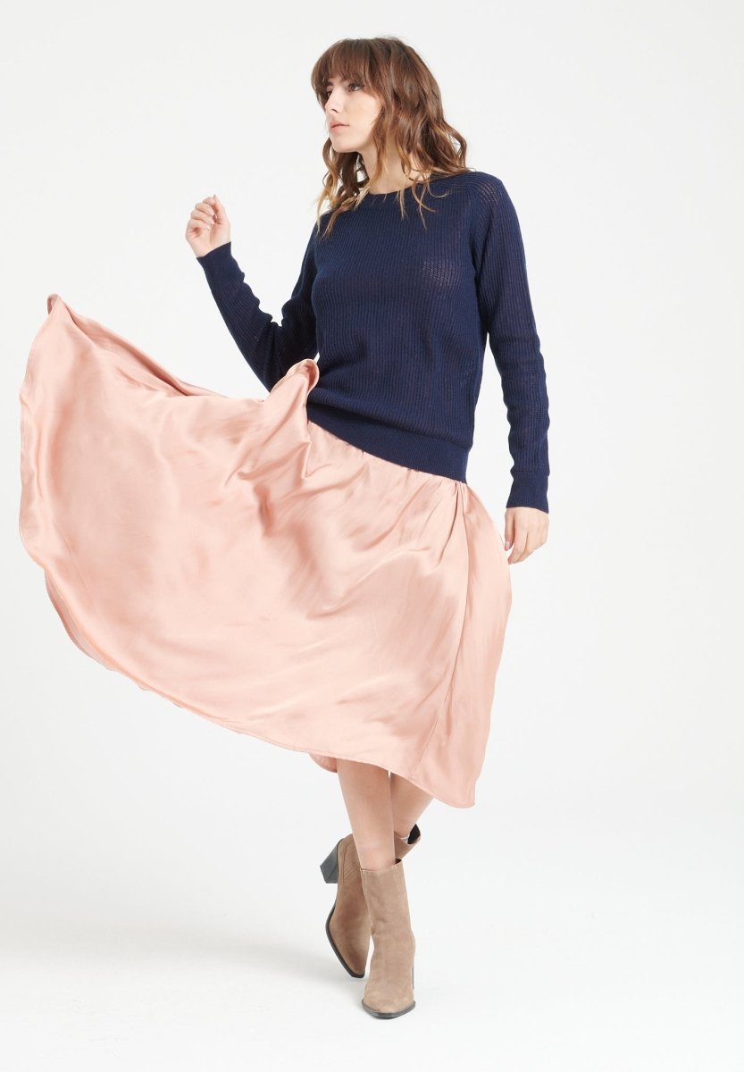 Pull col rond femme en cachemire ajouré bleu marine - LILLY 23