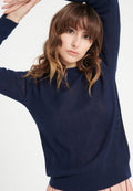Pull col rond femme en cachemire ajouré bleu marine - LILLY 23