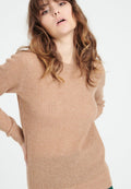 Pull col rond femme en cachemire ajouré camel - LILLY 23